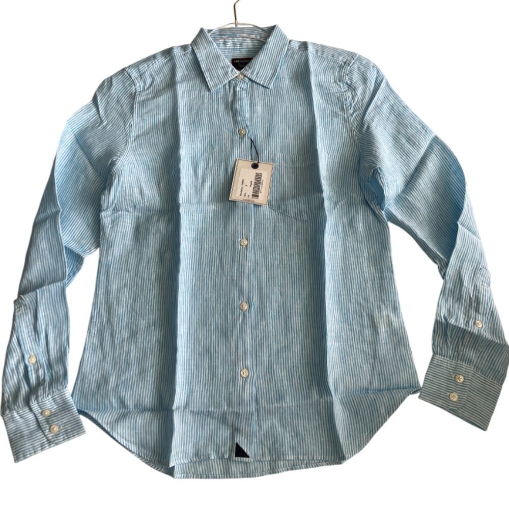 UNTUCKit Womens Sherry Button Up Shirt Size 0 Blue White 100% Linen